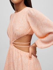 HUGO Orange Paisley Print Cut Out Detail Dress - Image 4 of 5