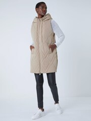Roman Natural Diamond Quilted Hooded Gilet - Image 1 of 5