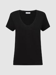 Reiss Black Ashley Cotton Scoop Neck T-Shirt - Image 2 of 4
