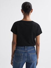 Reiss Black Ashley Cotton Scoop Neck T-Shirt - Image 4 of 4