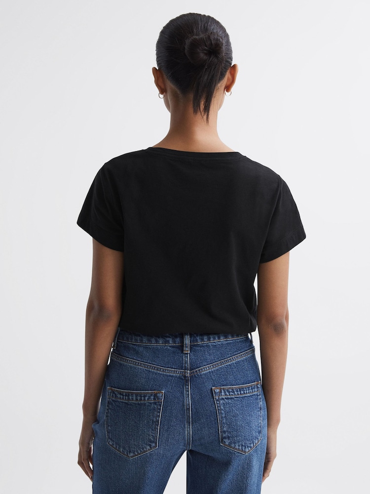 Reiss Black Ashley Cotton Scoop Neck T-Shirt - Image 4 of 4