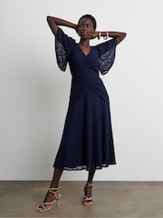 Joanna Hope Blue Stretch Lace Midi Dress - Image 1 of 4