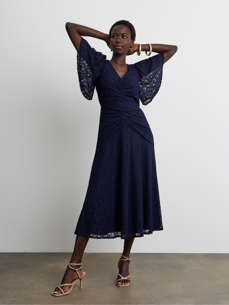 Joanna Hope Blue Stretch Lace Midi Dress - Image 1 of 4 Joanna Hope Blue Stretch Lace Midi Dress - Image 1 of 4