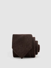 Reiss Chocolate Brown Romolo Wool Woven Unlined Tie - Image 1 of 5