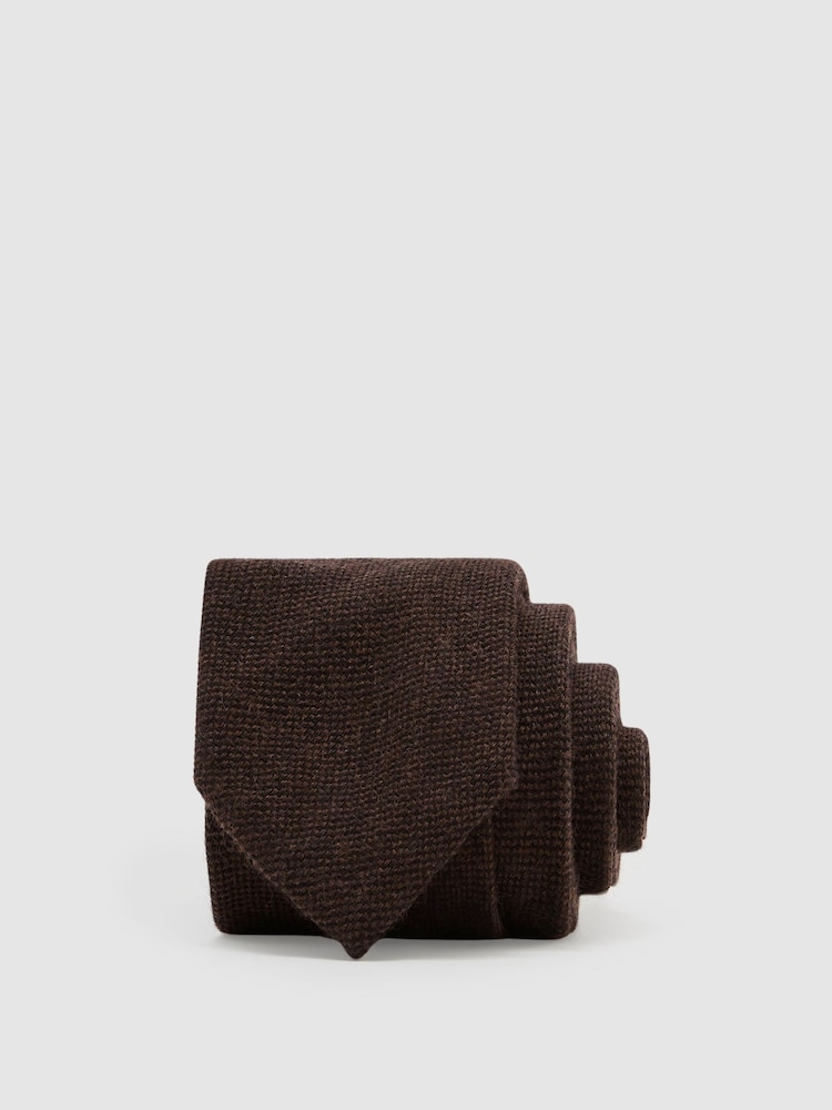Reiss Chocolate Brown Romolo Wool Woven Unlined Tie - Image 1 of 5