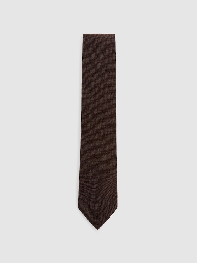 Reiss Chocolate Brown Romolo Wool Woven Unlined Tie - Image 2 of 5