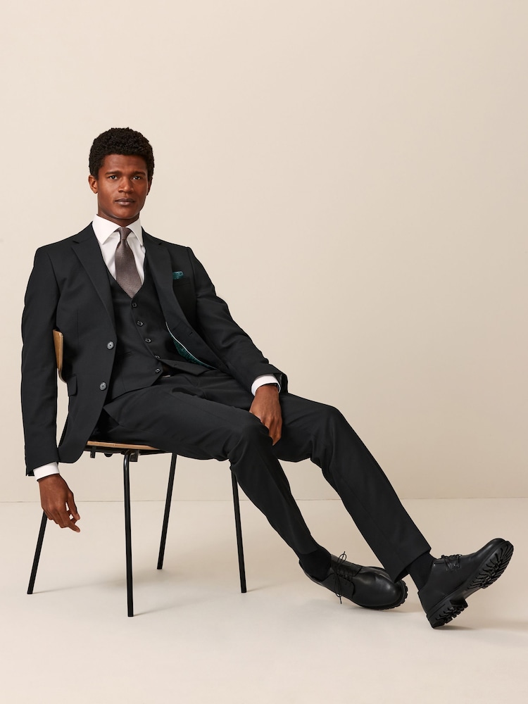 Black Slim Fit Textured Suit Jacket - Image 2 of 10