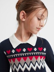 Reiss Navy Billie Junior Fairisle Pattern Knitted Dress - Image 4 of 6