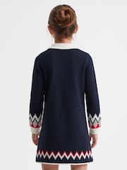 Reiss Navy Billie Junior Fairisle Pattern Knitted Dress - Image 5 of 6