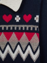 Reiss Navy Billie Junior Fairisle Pattern Knitted Dress - Image 6 of 6
