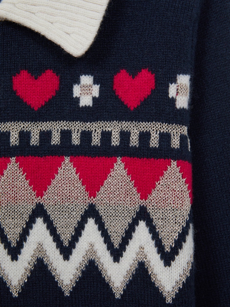 Reiss Navy Billie Junior Fairisle Pattern Knitted Dress - Image 6 of 6