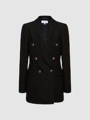 Reiss Black Laura Petite Double Breasted Twill Blazer - Image 2 of 7