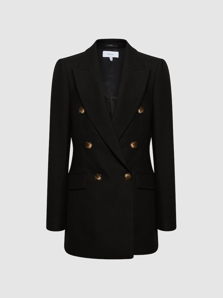 Reiss Black Laura Petite Double Breasted Twill Blazer - Image 2 of 7