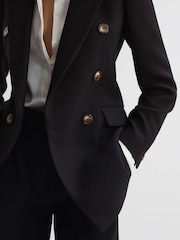 Reiss Black Laura Petite Double Breasted Twill Blazer - Image 4 of 7