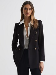 Reiss Black Laura Petite Double Breasted Twill Blazer - Image 6 of 7
