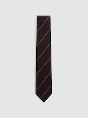 Reiss Burgundy Tessere Wool Double-Stripe Unlined Tie - Image 2 of 5