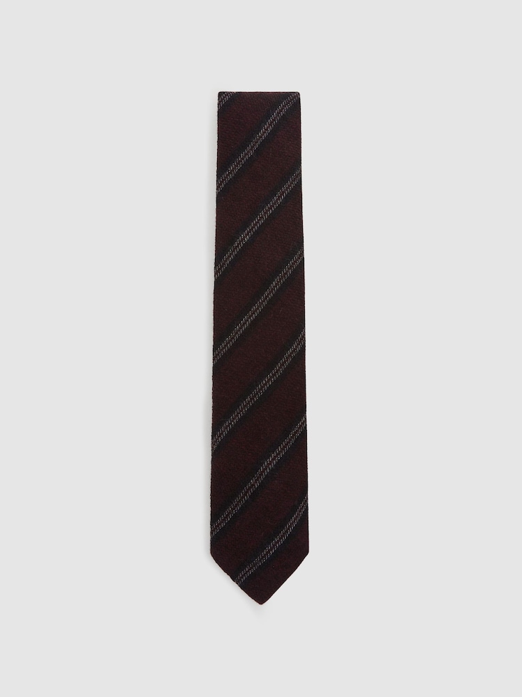 Reiss Burgundy Tessere Wool Double-Stripe Unlined Tie - Image 2 of 5
