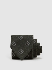 Reiss Forest Green Fazio Wool-Silk Diamond-Medallion Unlined Tie - Image 1 of 5