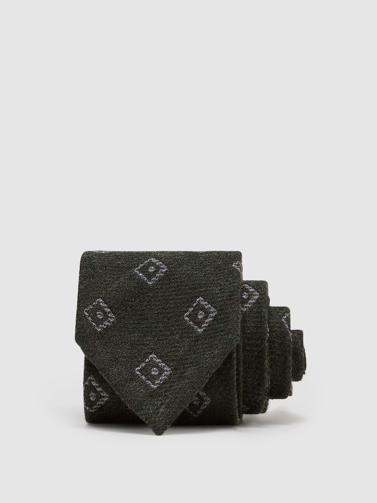 Reiss Forest Green Fazio Wool-Silk Diamond-Medallion Unlined Tie - Image 1 of 5 Reiss Forest Green Fazio Wool-Silk Diamond-Medallion Unlined Tie - Image 1 of 5