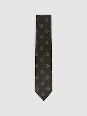 Reiss Forest Green Fazio Wool-Silk Diamond-Medallion Unlined Tie - Image 2 of 5