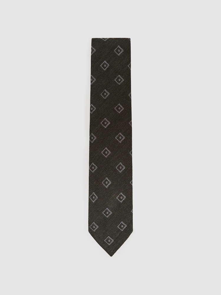 Reiss Forest Green Fazio Wool-Silk Diamond-Medallion Unlined Tie - Image 2 of 5 Reiss Forest Green Fazio Wool-Silk Diamond-Medallion Unlined Tie - Image 2 of 5