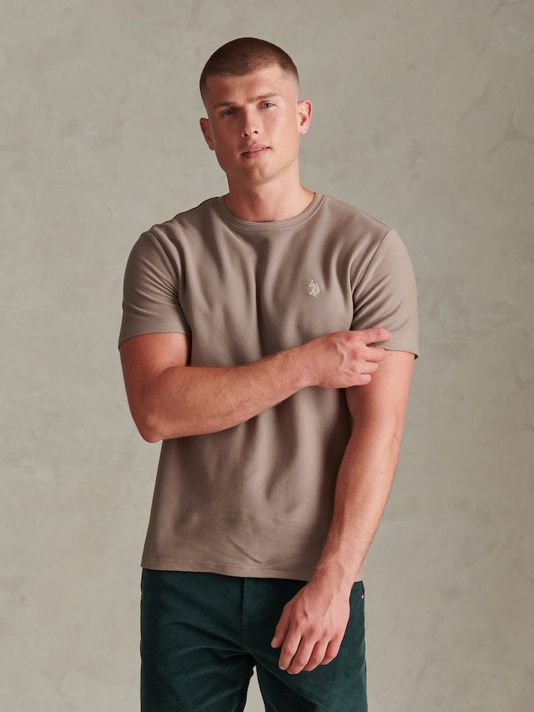 Natur - U.S. Polo Assn Herringbone Jersey T-Shirt - Bild 1 von 4