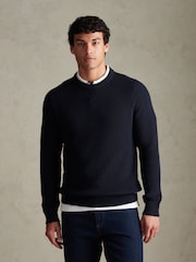 U.S. Polo Assn Blue Textured Raglan Crew Neck Jumper - Image 1 of 7