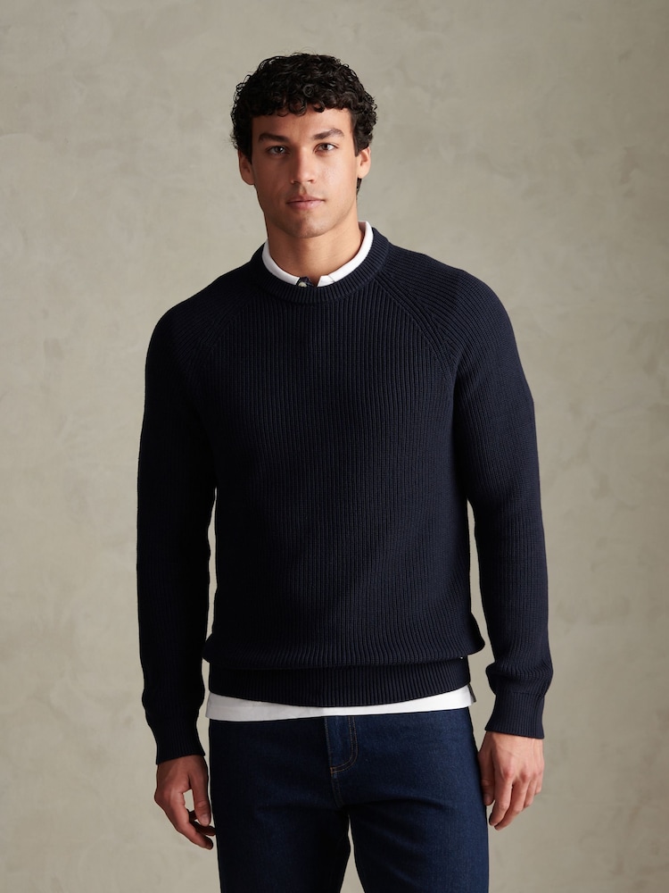 U.S. Polo Assn Blue Textured Raglan Crew Neck Jumper - Image 1 of 7
