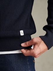 U.S. Polo Assn Blue Textured Raglan Crew Neck Jumper - Image 2 of 7