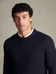 U.S. Polo Assn Blue Textured Raglan Crew Neck Jumper - Image 5 of 7