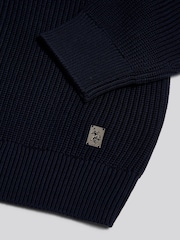 U.S. Polo Assn Blue Textured Raglan Crew Neck Jumper - Image 7 of 7