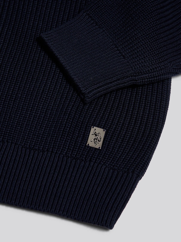 U.S. Polo Assn Blue Textured Raglan Crew Neck Jumper - Image 7 of 7