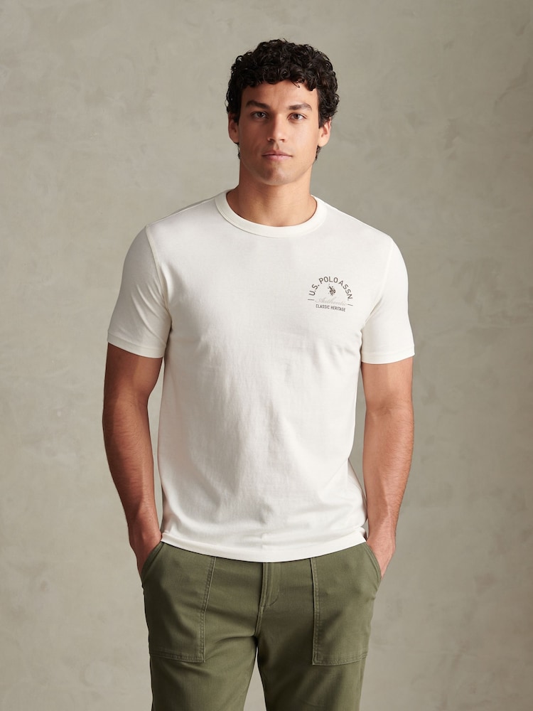 U.S. Polo Assn. Cream Classic Heritage Front & Back Graphic T-Shirt - Image 1 of 8 U.S. Polo Assn. Cream Classic Heritage Front & Back Graphic T-Shirt - Image 1 of 8