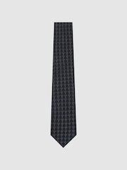 Reiss Navy Lavoro Silk-Blend Woven Tonal Diamond Tie - Image 1 of 5