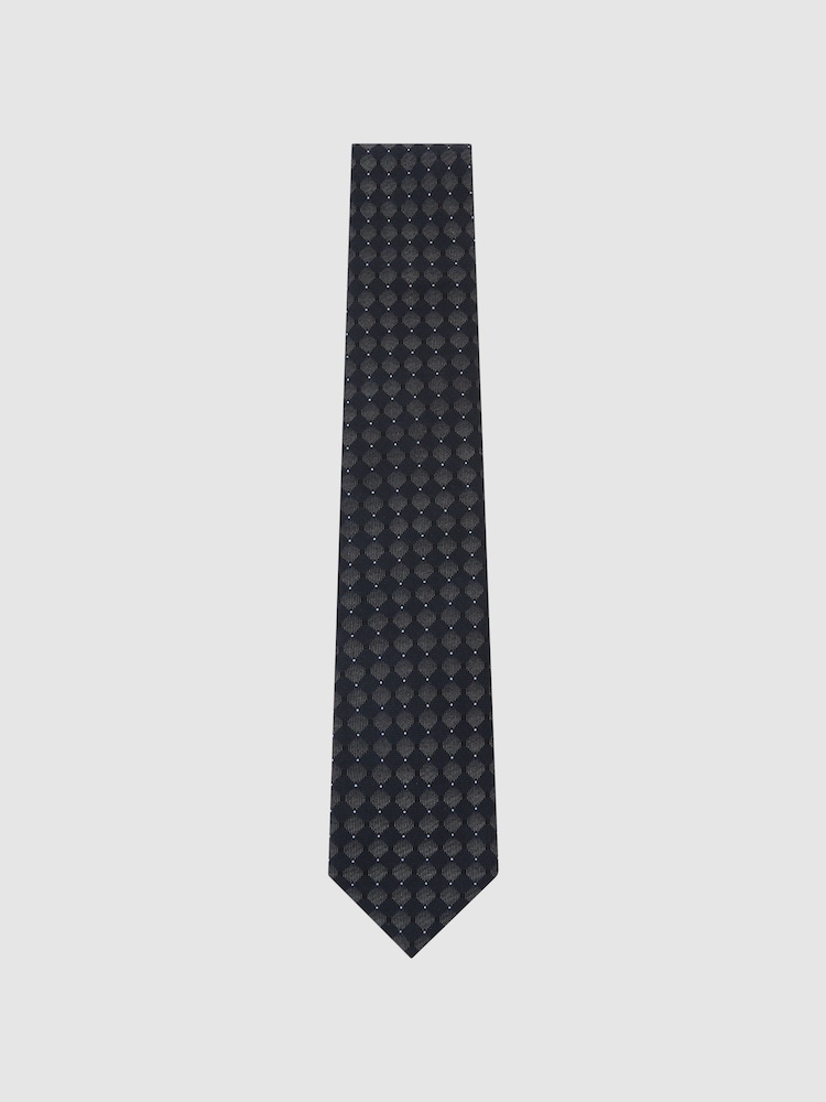 Reiss Navy Lavoro Silk-Blend Woven Tonal Diamond Tie - Image 1 of 5 Reiss Navy Lavoro Silk-Blend Woven Tonal Diamond Tie - Image 1 of 5