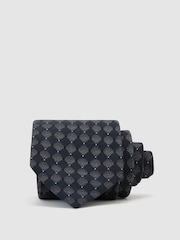Reiss Navy Lavoro Silk-Blend Woven Tonal Diamond Tie - Image 2 of 5