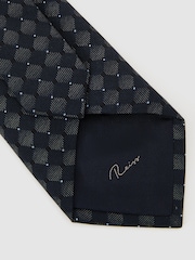 Reiss Navy Lavoro Silk-Blend Woven Tonal Diamond Tie - Image 4 of 5