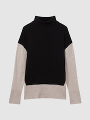 Reiss Stone/Black Alexis Wool Blend Roll Neck Jumper - Image 2 of 5