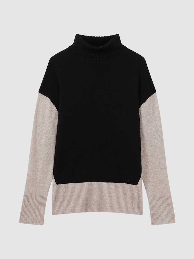 Reiss Stone/Black Alexis Wool Blend Roll Neck Jumper - Image 2 of 5