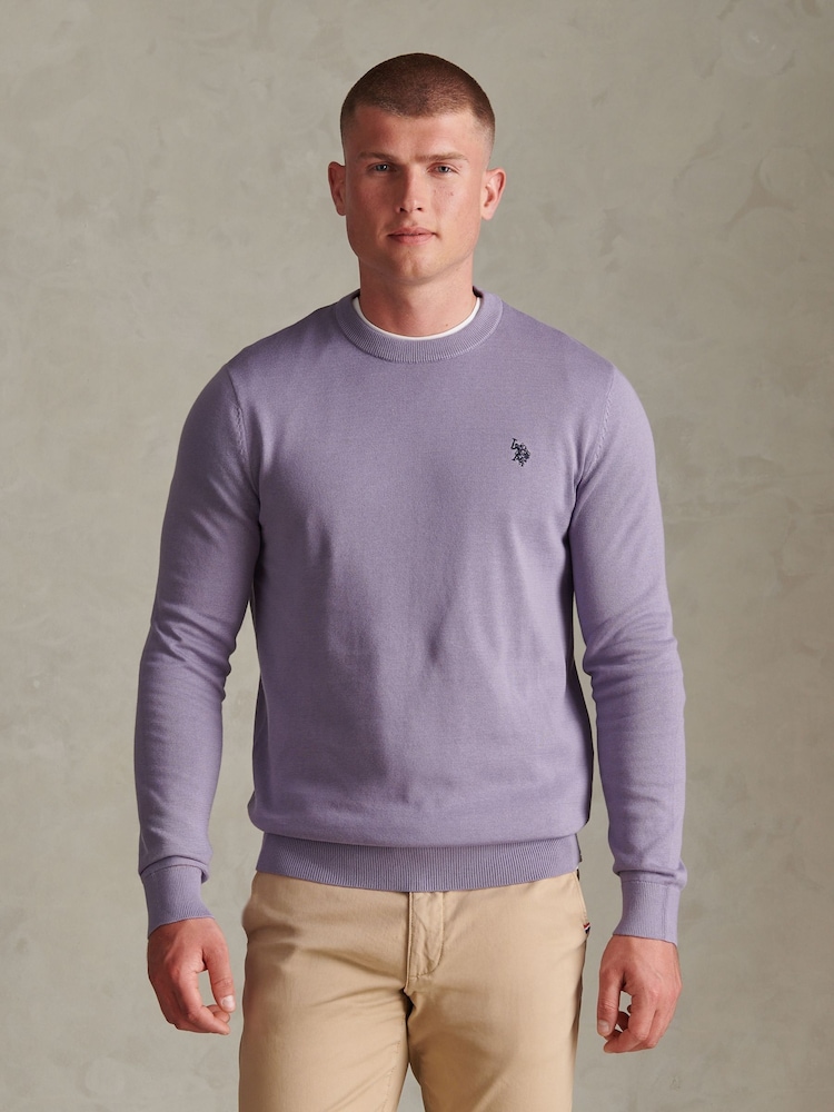 U.S. Polo Assn. Purple Double Horsemen Cotton Knit Crew Neck Jumper - Image 1 of 6 U.S. Polo Assn. Purple Double Horsemen Cotton Knit Crew Neck Jumper - Image 1 of 6