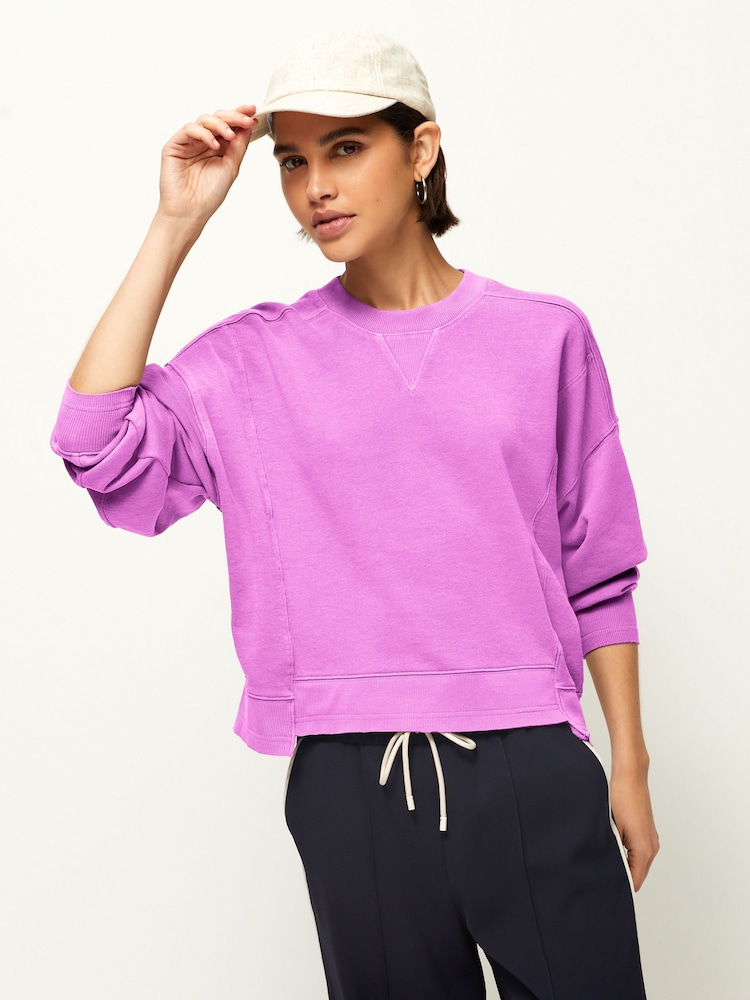 Fluroscent Purple Raw Hem Detail Washed Crew Neck Sweatshirt - Image 1 of 6