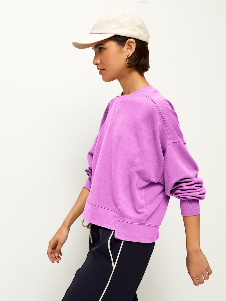 Fluroscent Purple Raw Hem Detail Washed Crew Neck Sweatshirt - Image 2 of 6