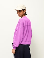 Fluroscent Purple Raw Hem Detail Washed Crew Neck Sweatshirt - Image 3 of 6