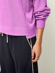 Fluroscent Purple Raw Hem Detail Washed Crew Neck Sweatshirt - Image 4 of 6