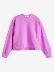 Fluroscent Purple Raw Hem Detail Washed Crew Neck Sweatshirt - Image 5 of 6