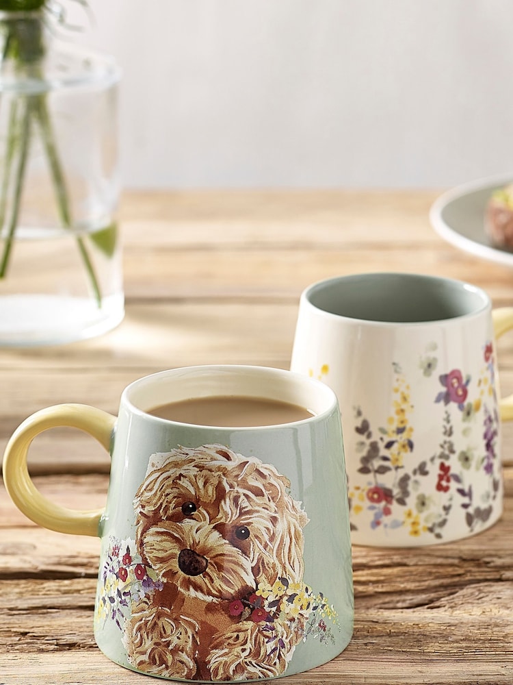 Set of 2 Sage Green Charlie Cockapoo Mugs - Image 1 of 4 Set of 2 Sage Green Charlie Cockapoo Mugs - Image 1 of 4