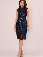 Adrianna Papell Blue Sequin Lace Midi Dress - Image 1 of 6