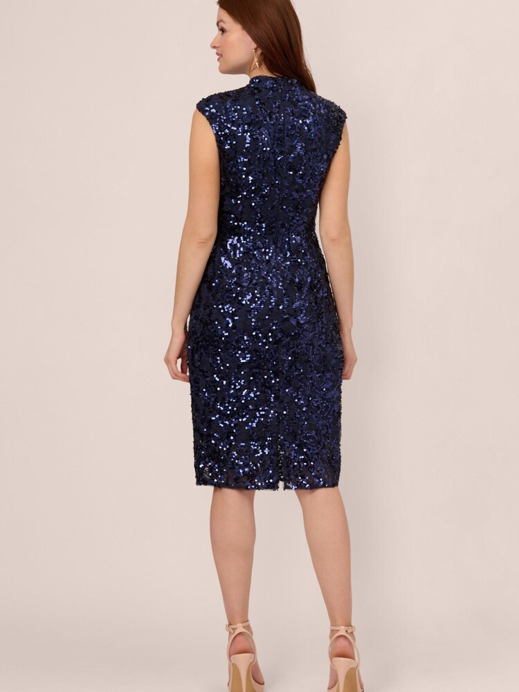 Adrianna Papell Blue Sequin Lace Midi Dress - Image 2 of 6