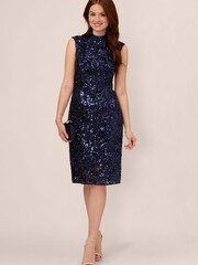 Adrianna Papell Blue Sequin Lace Midi Dress - Image 3 of 6