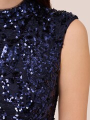 Adrianna Papell Blue Sequin Lace Midi Dress - Image 5 of 6
